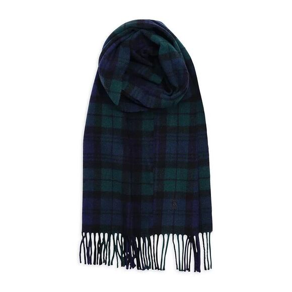 Polo Ralph Lauren Men Original Label Cashmere Tartan Plaid Scarf Green Multi-O/S - Picture 3 of 12